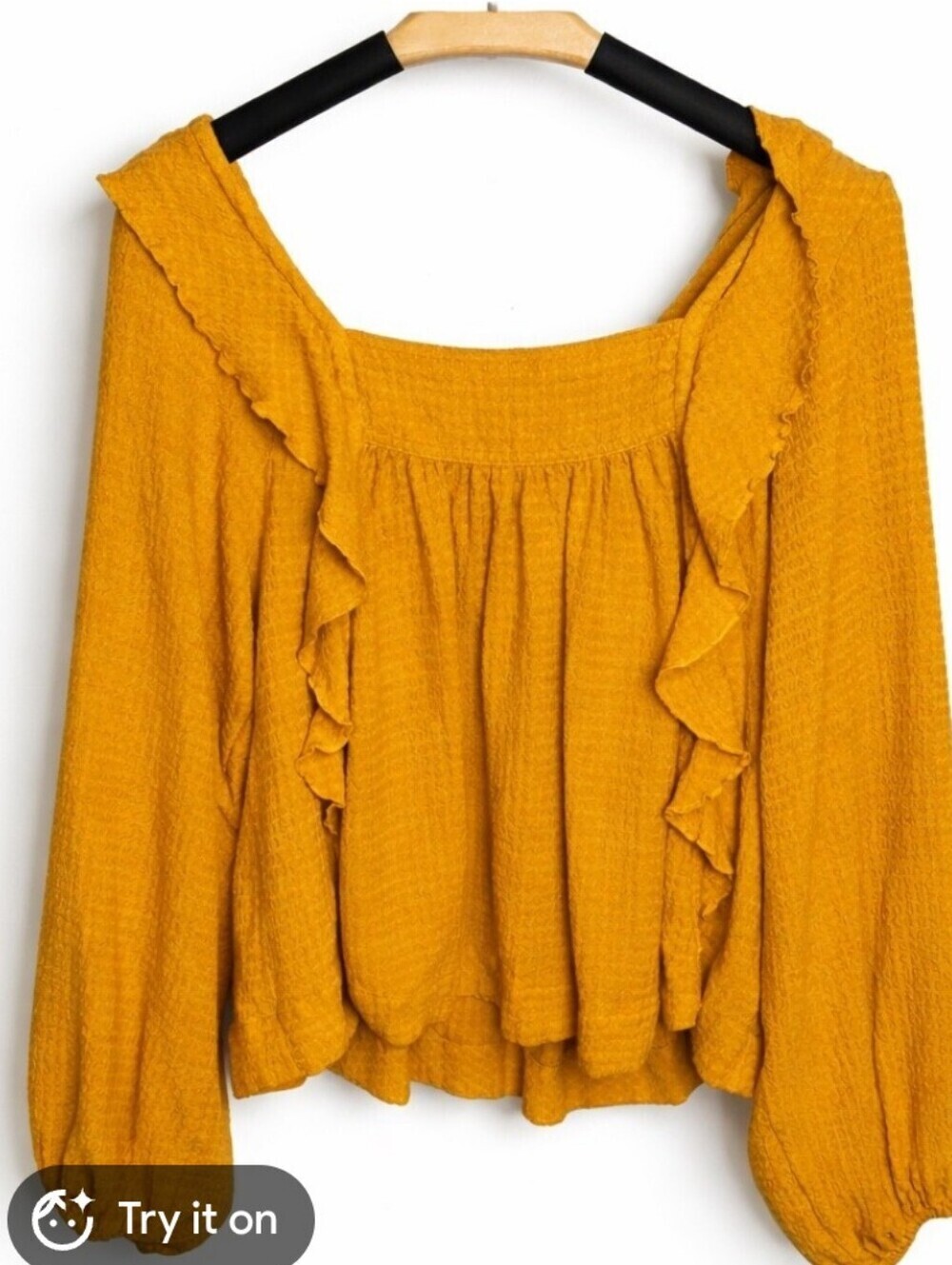 Free People Golden Mustard Ruffle Gauze Blouse